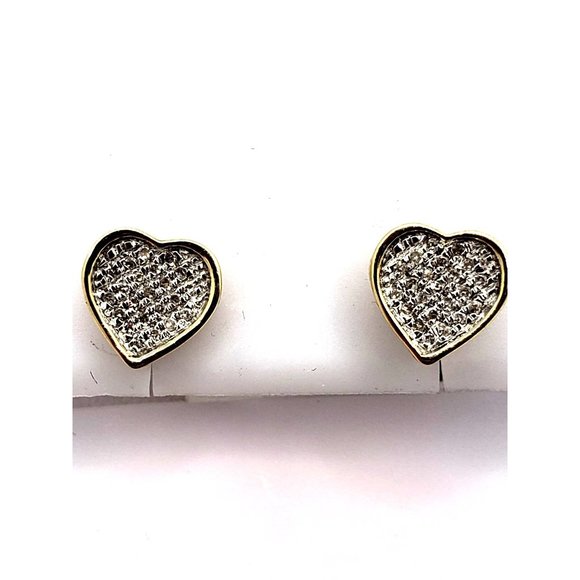 .10ct G SI 10K Yellow Gold Diamond Heart Shaped Fashion Earrings - Picture 3 of 7